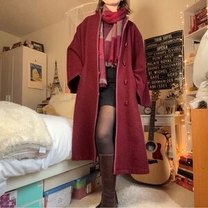 SOLD vintage 1990s norwegian 100% wool women's burgundy maroon cape coat 1 size